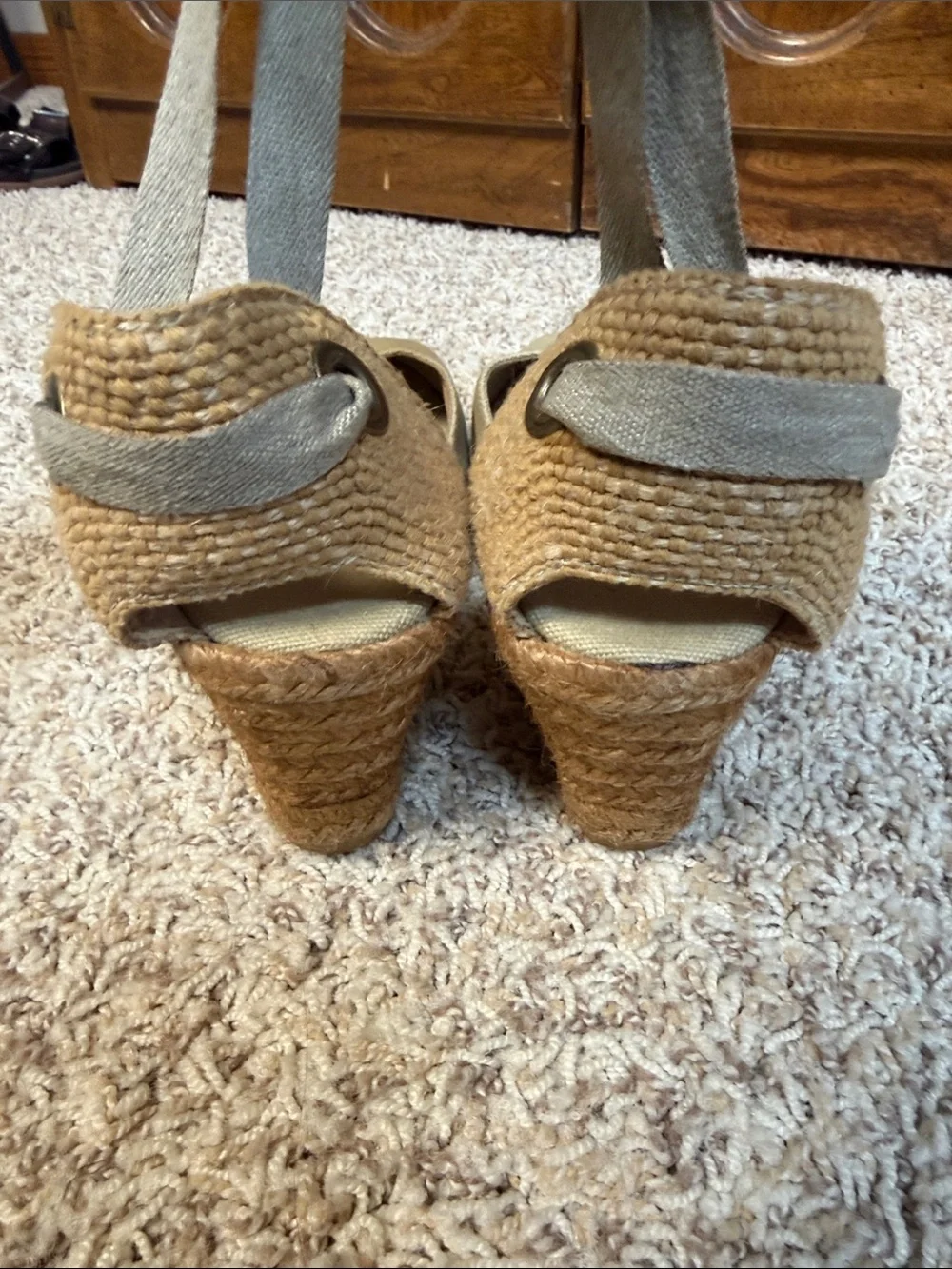 Viscata Barcelona Espadrille Wedge Shoes Beige Canvas Ankle Tie Size 9